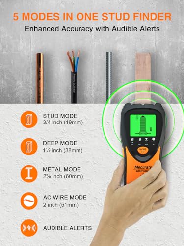 Mecurate Stud Finder Wall Scanner Sensor - 5 in 1 Electronic Stud with LCD Display & Audio Alarm for Wood AC Live Wire Metal Studs Detection Joist Pipe