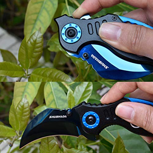 SHUBHADA Gift for Father,Hunting Sharp Raptor Claw Knife,Spring Assisted Folding Pocket Knives(Blue)