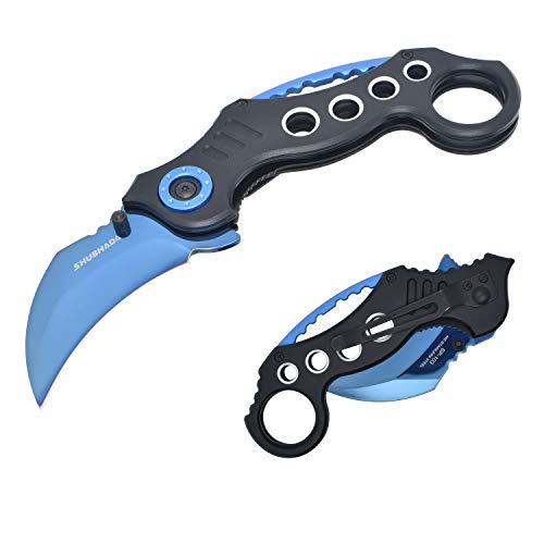 SHUBHADA Gift for Father,Hunting Sharp Raptor Claw Knife,Spring Assisted Folding Pocket Knives(Blue)