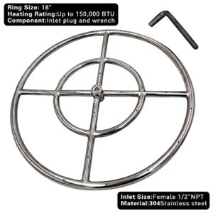 MENSI 18" Double Ring Burner Assembly Kit with Flex Gas Line Whistle Free for Propane DIY Fire Pit, Fireplace Max 150000BTU