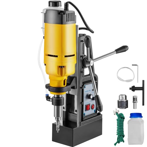 VEVOR Mag Drill, 0-300 RPM Stepless Speed Electromagnetic Drill Press, 2" Depth 2" Dia Magnetic Core Drill, 2922lbf Boring Tool Drill Press, 1680 Watts Drill Press, Yellow and Black Drill Machine