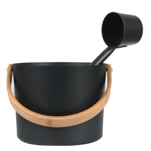 activane luxurious finnish sauna aluminum bucket, long handle spoon set matching ladle sauna barrel, perfect props for bathrooms, saunas & steam baths (7l), black