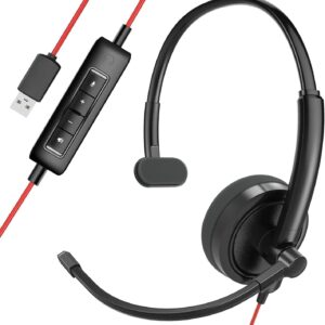 HROEENOI Premium USB Wired Headset with Noise-Cancelling Microphone, Ideal for PC, Laptop, Zoom Calls, Skype Meetings, Call Centers, and Home Office Use with in-Line Controls for Volume & Mic Mute