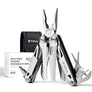 t tovia multitool pliers, 14 in 1 stainless steel foldable pliers pocket knife with screwdriver, bottle opener, light, scissors, with canvas bag for outdoor survival camping simple repair