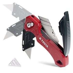 t tovia folding utility knife quick change box cutter, 3-position retractable blades, blade storage design with extra 3 blades, box knife for cartons, cardboard and boxes