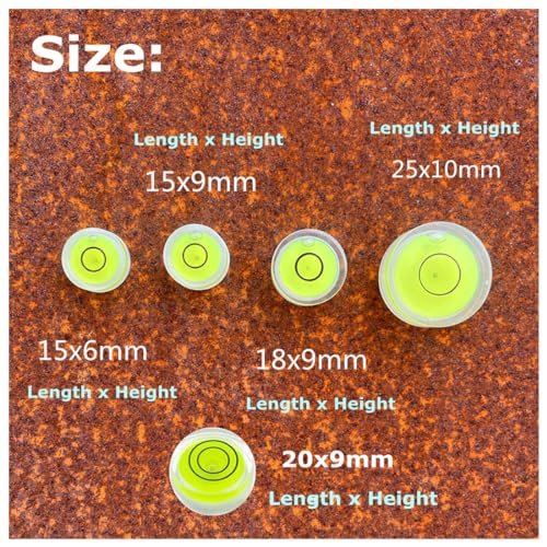 5Pcs Small Circular Double Sided Adhesive Bubble Spirit Levels for Work shop, Speakers, Phonograph, Tripod, Turntable, Automount Telescope, Drill, Etc. (25x10mm)