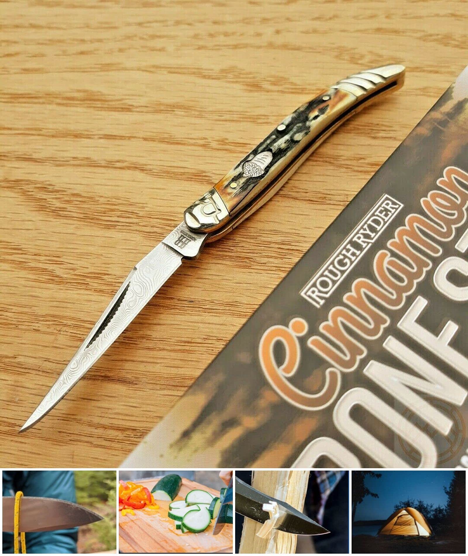 Toothpick Open Folding Pocket Knife Steel Clip Blade Stag Bone Handle Outdoor Survival Hunting Knife for Camping by Survival Steel