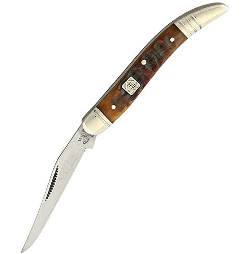 S.S. Folding Knives Rough Rider Rr1548 Brown Ram Horn Toothpick Straight Open Folding Pocket Knife Outdoor Survival Hunting Knife for Camping by Survival Steel