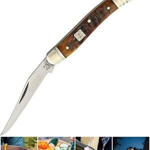 S.S. Folding Knives Rough Rider Rr1548 Brown Ram Horn Toothpick Straight Open Folding Pocket Knife Outdoor Survival Hunting Knife for Camping by Survival Steel