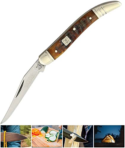 S.S. Folding Knives Rough Rider Rr1548 Brown Ram Horn Toothpick Straight Open Folding Pocket Knife Outdoor Survival Hunting Knife for Camping by Survival Steel