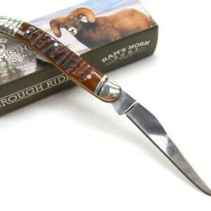 S.S. Folding Knives Rough Rider Rr1548 Brown Ram Horn Toothpick Straight Open Folding Pocket Knife Outdoor Survival Hunting Knife for Camping by Survival Steel