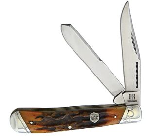 rough rider brown stag bone handle trapper stainless open folding blades pocket knife 1789 outdoor survival hunting knife for camping by survival steel