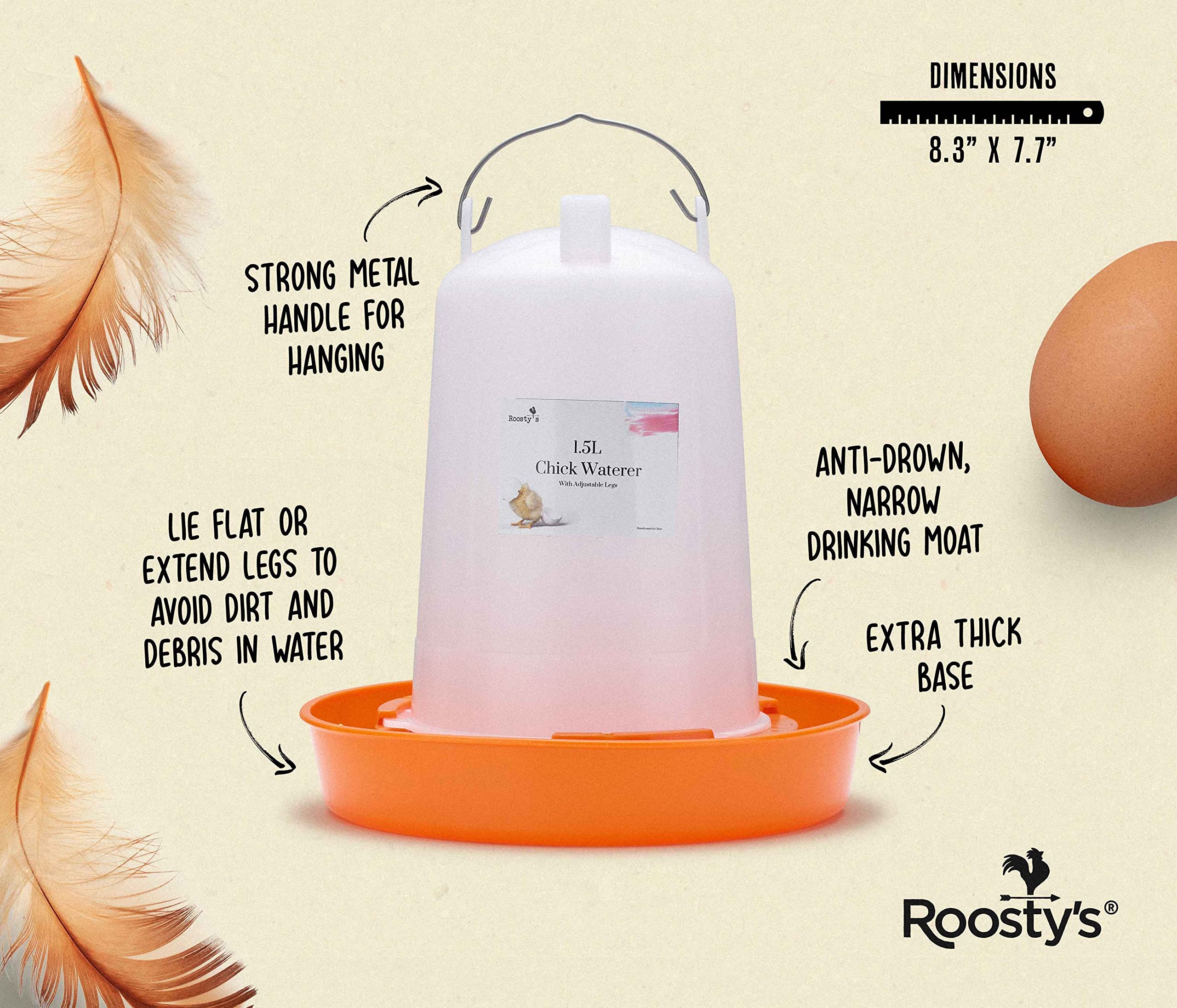 Roosty's Chick Feeder and Waterer Kit - 1L Chick Feeder and 1.5L Chick Waterer | Chicken Feeder and Hanging Chicken Waterer | Duck Feeder, Quail Feeder, Chicken Starter Kit | Baby Chicken Supplies