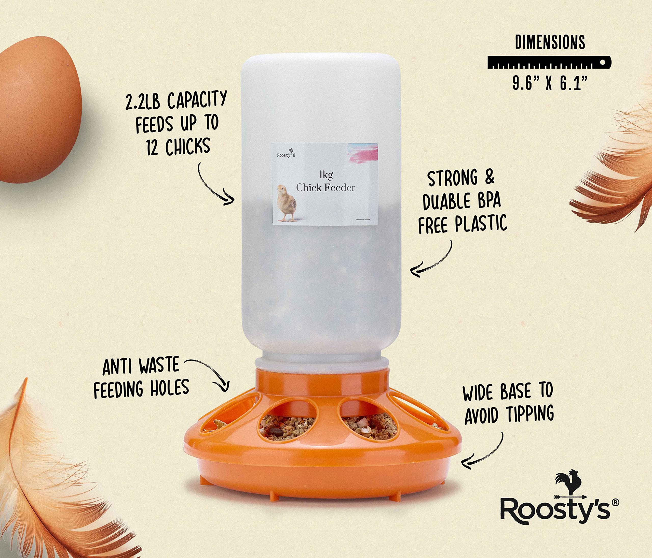 Roosty's Chick Feeder and Waterer Kit - 1L Chick Feeder and 1.5L Chick Waterer | Chicken Feeder and Hanging Chicken Waterer | Duck Feeder, Quail Feeder, Chicken Starter Kit | Baby Chicken Supplies