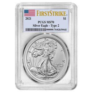 2021 american silver eagle - type 2 - first strike $1 ms-70 pcgs
