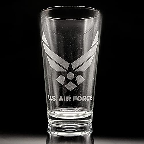 US AIR FORCE Engraved Pint Beer Glass | Great Patriotic Military Veteran USAF Drinking Gift Idea!