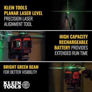 Klein Tools 93PLL Self-Leveling Laser Level, Green 3x360-Deg Planes, Rechargeable Battery, Magnetic Mount, Class II Laser (≤1mW @ 510-530nm)