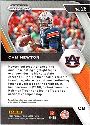 2021 Panini Prizm Draft Picks #28 Cam Newton Auburn Tigers Official NCAA Football Trading Card in Raw (NM or Better) Condition