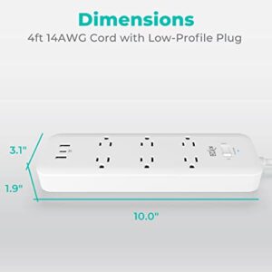 KMC USB-C PD Surge Protector 6-Outlet Power Strip, 30W Power Delivery USB-C Port, 2 USB-A Ports, 980J Surge Protection, 4-Foot Extension Cord, White