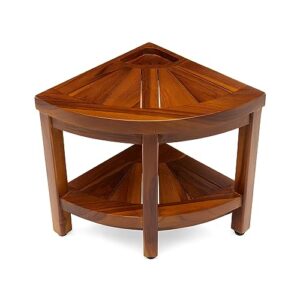 TeakCraft Corner Teak Shaving & Foot Rest with Shelf, 12" Fully Assembled, The Tilos