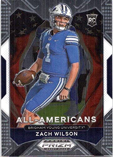 2021 Panini Prizm Draft Picks #182 Zach Wilson BYU Cougars All American RC Rookie Card Official NCAA Football Trading Card in Raw (NM or Better) Condition