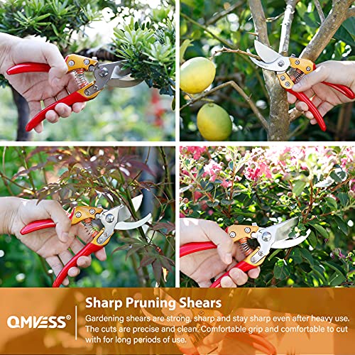 QMVESS 8" Pruning Shears for Gardening, Professional Hand Garden Shears Heavy Duty, Sharp Precision Ground Steel Blade Bypass Garden Scissors, for Flowers, Houseplants, Bonsai or Garden