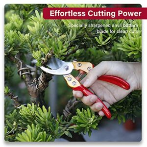 QMVESS 8" Pruning Shears for Gardening, Professional Hand Garden Shears Heavy Duty, Sharp Precision Ground Steel Blade Bypass Garden Scissors, for Flowers, Houseplants, Bonsai or Garden