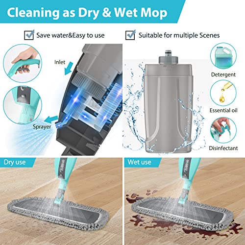 Mops for Floor Cleaning, Tsmine Spray Mop Microfiber Floor Mop Dust Mop Dry Wet Mop Kitchen Household Cleaning Tools with 8 Washable Microfiber Pads Home Commercial Use for Hardwood Laminate Ceramic