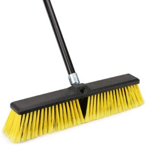 kefanta 18 inches push broom outdoor- heavy duty broom with 63" long handle for deck driveway garage yard patio warehouse concrete floor cleaning