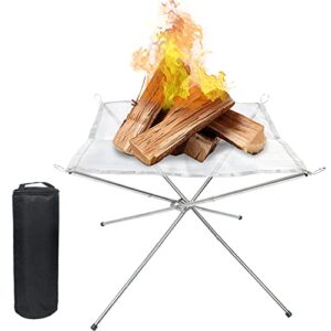 jellyrattbit 22inch portable fire pit outdoor for camping, folding steel mesh fireplace with carry bag for outdoor hiking camping survival bbq picnic