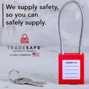 TRADESAFE Lockout Tagout Steel Cable Locks with Keys,10 Red Keyed Different Electrical Lockout Padlock Set, 2 Keys per Lock, OSHA Compliant, Premium Grade