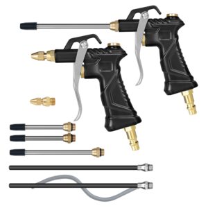 industrial air blow gun with brass adjustable air flow nozzle ， universal hose and 2 steel air flow extension.pneumatic air compressor accessory tool dust cleaning air blower gun. (2pcs)