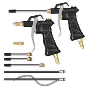 Industrial Air Blow Gun with Brass Adjustable Air Flow Nozzle ， Universal hose and 2 Steel Air flow Extension.Pneumatic Air Compressor Accessory Tool Dust Cleaning Air Blower Gun. (2pcs)