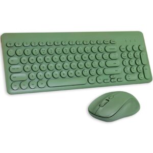 arcwares wireless keyboard and mouse combo, sweet green cute keyboard, 2.4g usb ergonomic full-sized mute keyboard for computer, laptop, pc desktops, mac