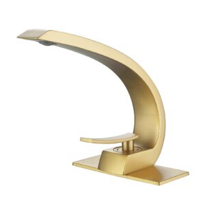 hmegao bathroom faucet brushed gold 1 hole single handle bathroom sink faucet with 6-inch deckplate