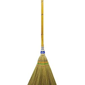 Hand Brush Broom L 22 Inch Natural Grass Broom with Mini Bamboo Handled Red/Blue Indoor Outdoor Smooth Hard Floor Sweeping Cleaning Handmade Home, Kitchen, Bedroom, Lobby Room,Whisk Broom (Classic)