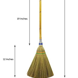 Hand Brush Broom L 22 Inch Natural Grass Broom with Mini Bamboo Handled Red/Blue Indoor Outdoor Smooth Hard Floor Sweeping Cleaning Handmade Home, Kitchen, Bedroom, Lobby Room,Whisk Broom (Classic)