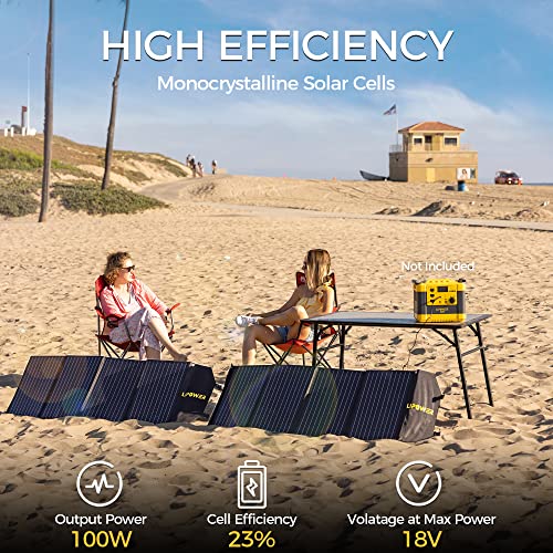 LIPOWER 100W Portable Solar Panel 18V, Foldable Solar Charger for Jackery/Anker/FlashFish/Bluetti/Goal Zero/Rockpals Power Station and with USB, Type-C PD Output