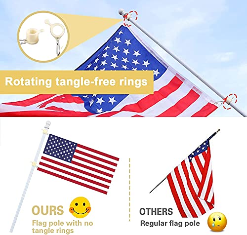 Flag Poles for Outside House - 5ft Tangle Free Flag Pole for House with Holder Bracket,Stainless Steel Flag Pole Kit for 3x5 American Flag,White Flagpoles Residential for Outdoor Porch Truck Boat