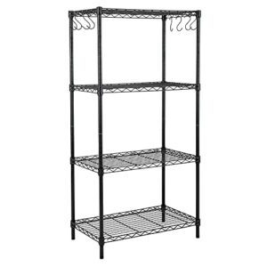 efine 4-shelf shelving unit with 8 hooks, adjustable, carbon steel wire shelves, 150lbs loading capacity per shelf, units and storage for kitchen garage (23.6w x 14d 47h) black, s100-4b, 1-pack