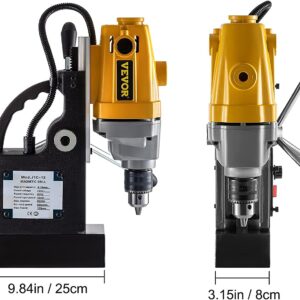 VEVOR Mag Drill, 0-550 RPM Stepless Speed Electromagnetic Drill Press, 3.9" Depth 0.5" Dia Magnetic Core Drill, 1910lbf Boring Tool Drill Press, 750W Drill Press, Yellow and Black Drill Machine