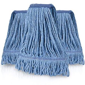 (3 pack) mop head replacement, mop heads commercial blue cotton looped end string, wet industrial cleaning mophead replacements refill, reusable washable mops for floor cleaning heavy duty mopheads