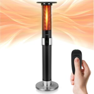 serenelife infrared patio heater, electric patio heater for indoor/outdoor use, portable tower heater with remote control, 1500 w, for restaurant, patio, backyard, garage, decks (black)