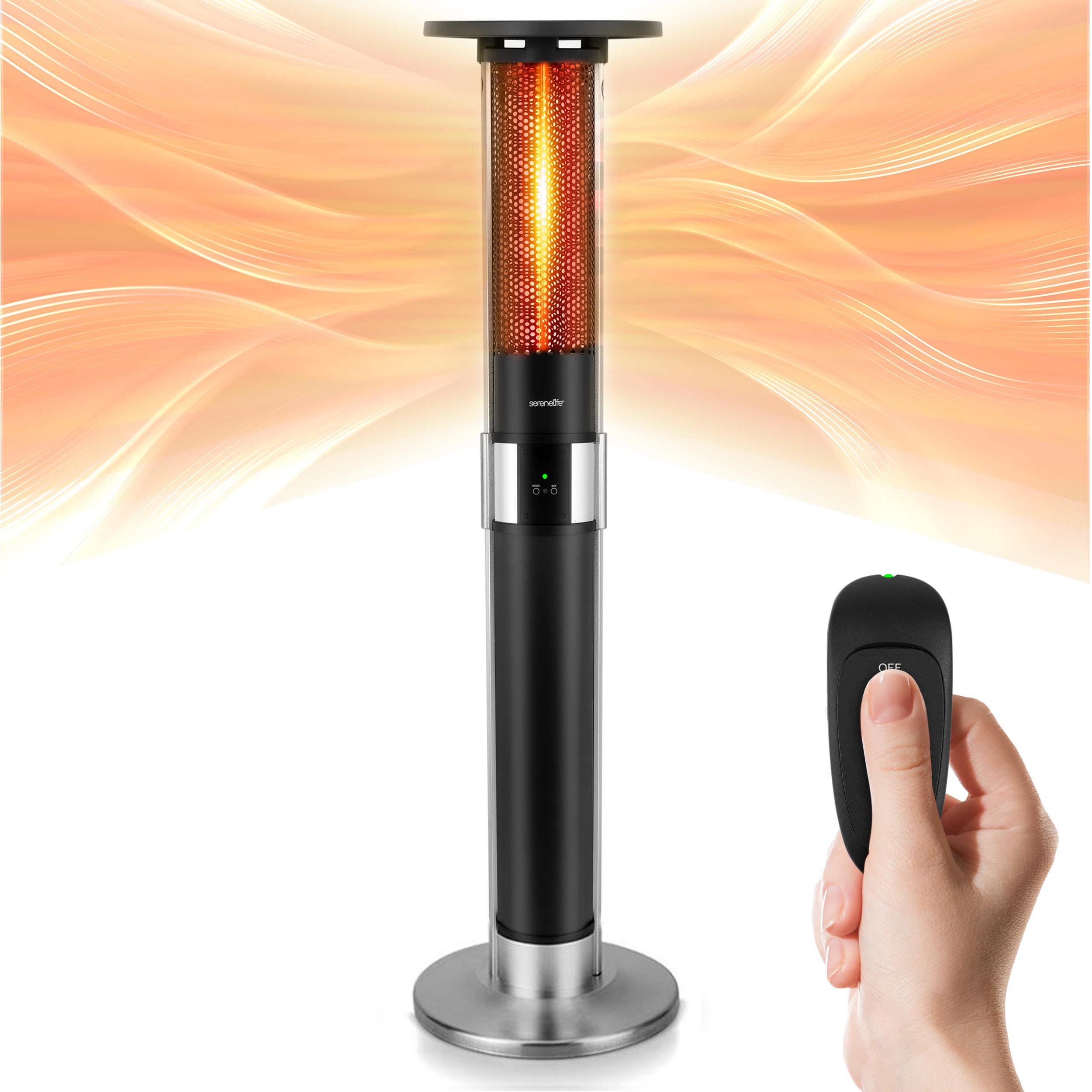 SereneLife Infrared Patio Heater, Electric Patio Heater for Indoor/Outdoor Use, Portable Tower Heater with Remote Control, 1500 W, for Restaurant, Patio, Backyard, Garage, Decks (Black)