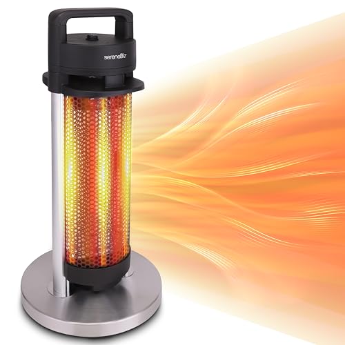 SereneLife Infrared Patio Heater, Electric Patio Heater for Indoor/Outdoor Use, Portable Heater with Remote Control, 900 W, for Restaurant, Patio, Backyard, Garage, Decks (Black)