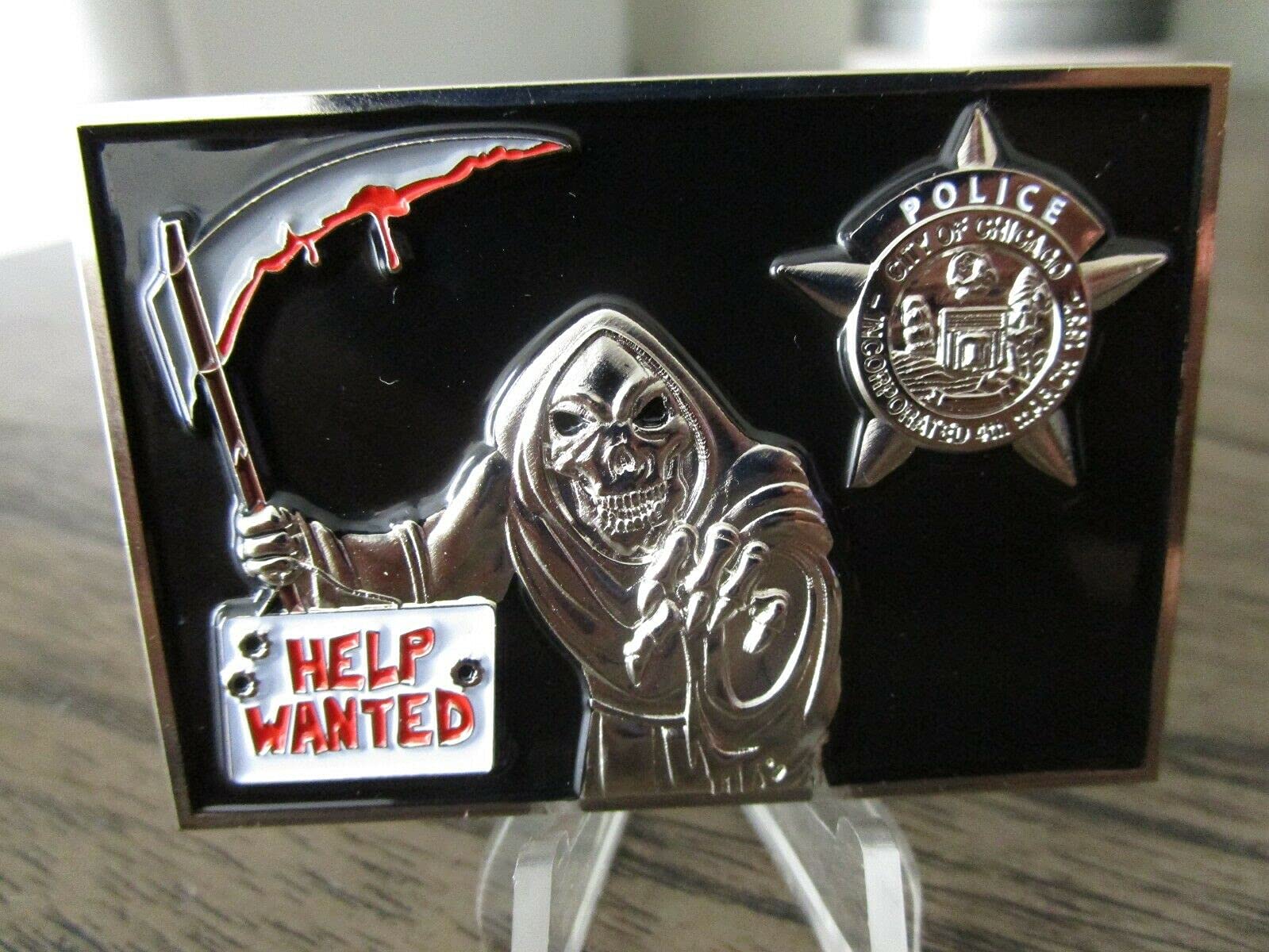 Chicago Police Department CPD Grim Reaper Help Wanted Murder City Challenge Coin