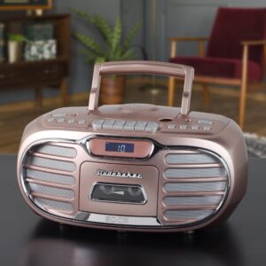 Studebaker Retro Edge Big Sound Bluetooth Boombox with CD/Cassette Player-Recorder/AM-FM Stereo Radio (Rose Gold/SB2150RG)