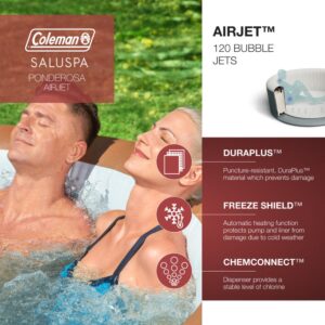 Coleman SaluSpa Ponderosa AirJet, 2 to 4 Person Inflatable Hot Tub, Round Portable Outdoor Spa with 120 Soothing AirJets and Cover, Orange