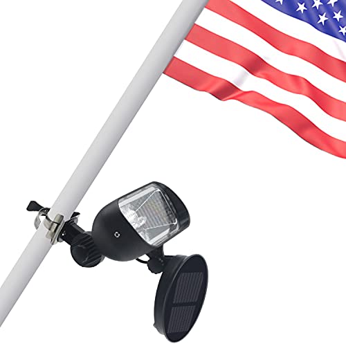 Flag Pole Light Solar Powered, 2 in 1 House Mounted Flagpole Solar Light, Metal Clamps Fits 1” to 3.5” in Diameter Flagpole, Super Bright 4 LED Outdoor Dusk to Dawn for Wall-Mount Spinning Flag Poles