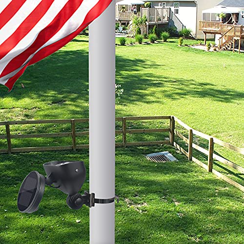 Flag Pole Light Solar Powered, 2 in 1 House Mounted Flagpole Solar Light, Metal Clamps Fits 1” to 3.5” in Diameter Flagpole, Super Bright 4 LED Outdoor Dusk to Dawn for Wall-Mount Spinning Flag Poles